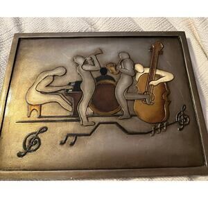 Vintage Mid Century Modern Abstract‎ Jazz Musicians 3D Textured Painting